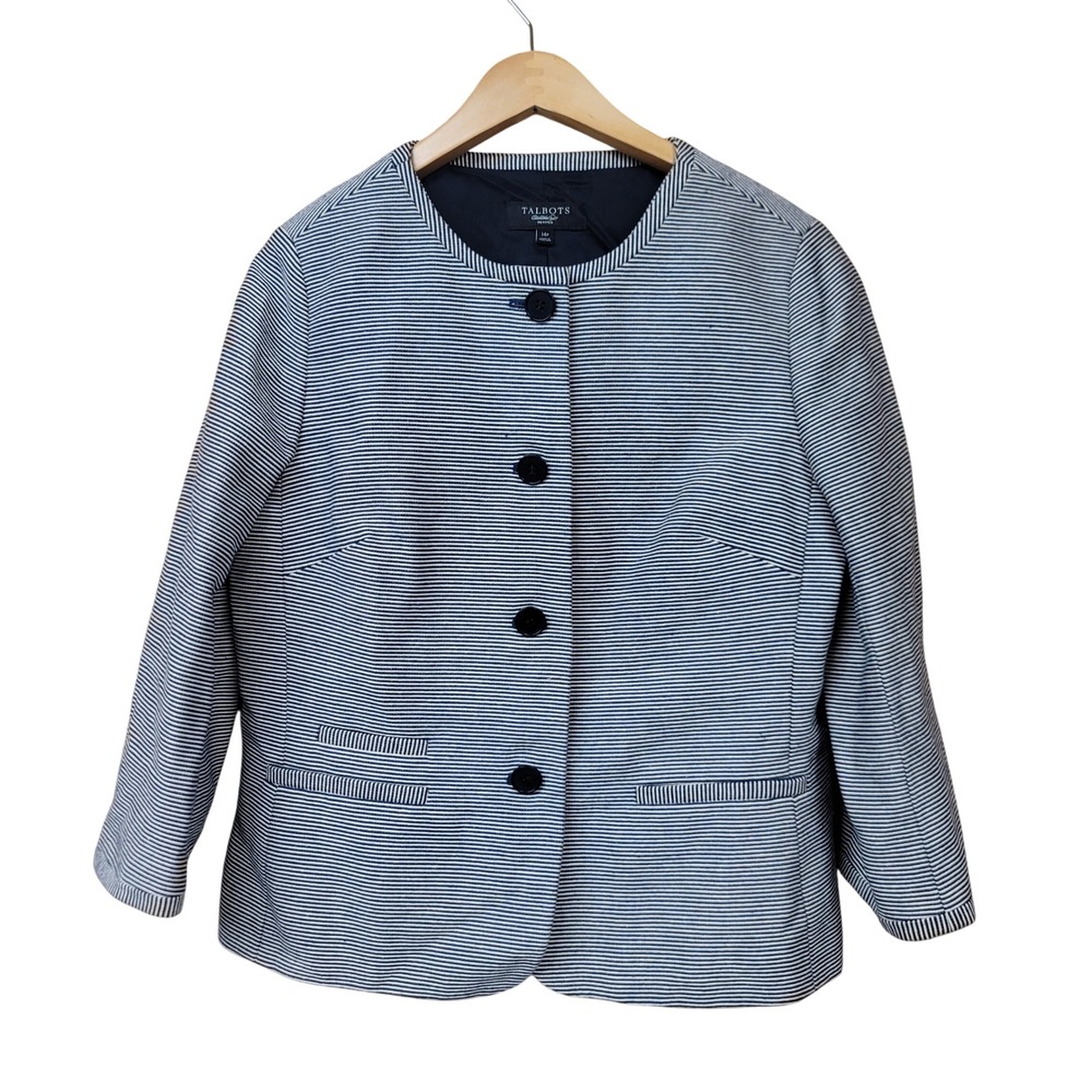 Talbots Petites Professional Blazer Jacket 14P Textured Preppy Classic Preppy